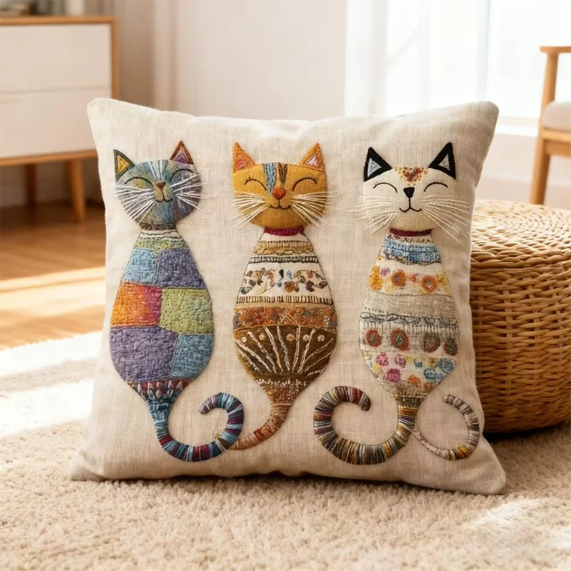 Pillow Cover Cute Cat-Patterned 2D Flat-Printed Pillowcase for Comfort And Style Sofa Cushion Cover Home Decoration