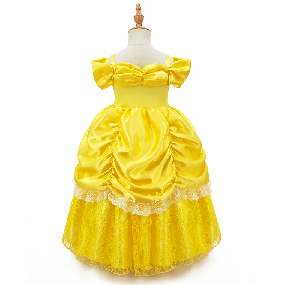 Kids Belle Cosplay Party Princess Dress Beauty Beast Princess Clothes  Halloween Event Festival Party Flowers Print Costume