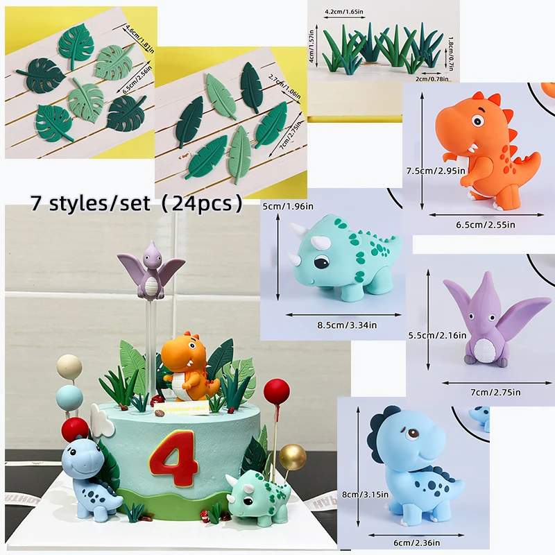 Jurassic Dinosaur Cake Topper Fire Dragon Stegosaurus Brachiosaurus Beeldjes voor Kid Cartoon Verjaardagsfeestje Cake Decor Supplies