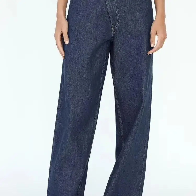 Herbst Winter Damen Vielseitige Jeans mit hoher Taille und weitem Bein, gerade geschnittene Hose, zweireihige, lässige SLE-Denim-Hose