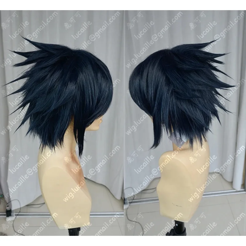 Uchiha Sasuke Short Ink Blue Colour Centre-parted Heat Resistant Hair Cosplay Costume Wig   Free Wig Cap