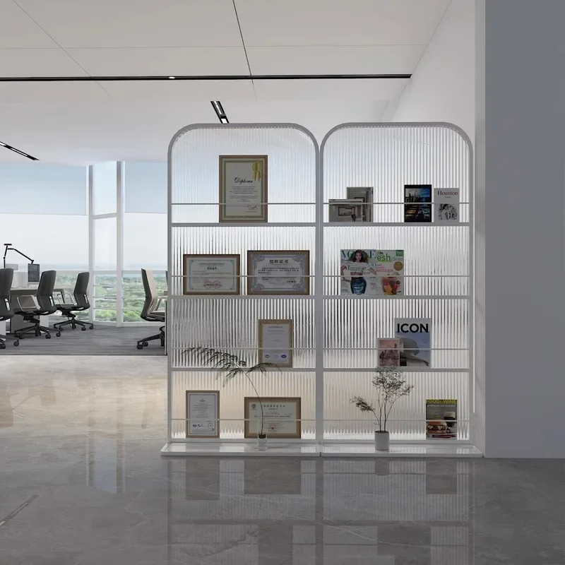 شركة، شاشة، تقسيم، حديث، بسيط، زجاج، رف كتب، مدخل فاخر خفيف #5