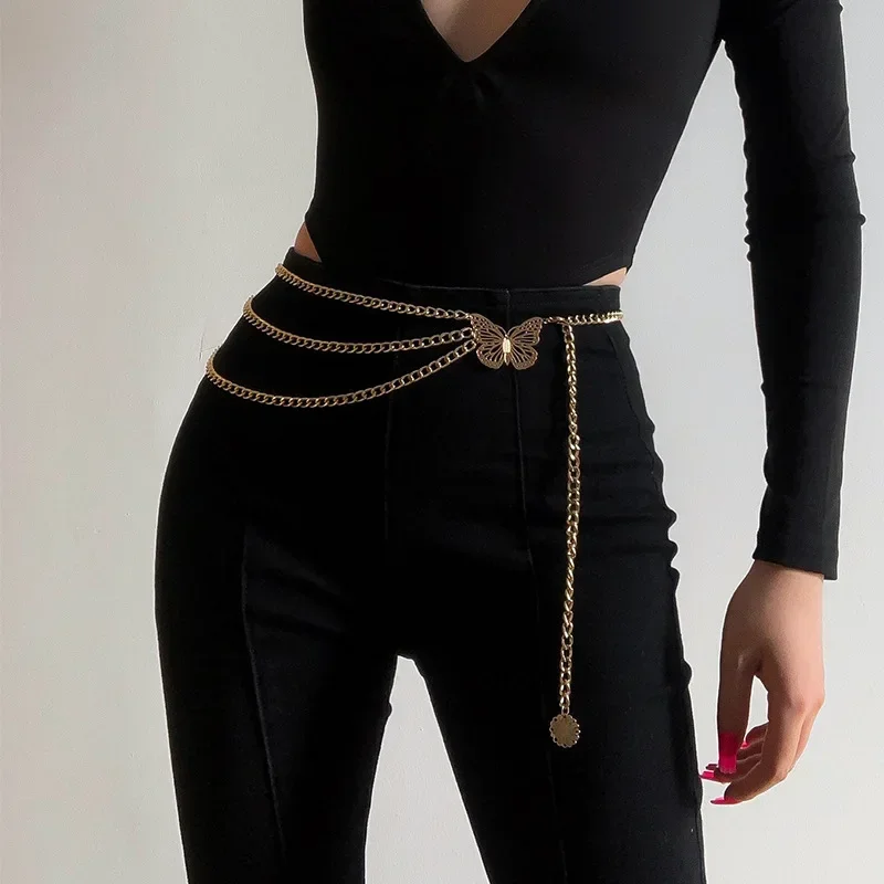 2025Summer Versatile Body Chain Hip Hop Retro Tassel Chain Waist Chain Female Creative Hollow Butterfly Flower Plate Body Chain