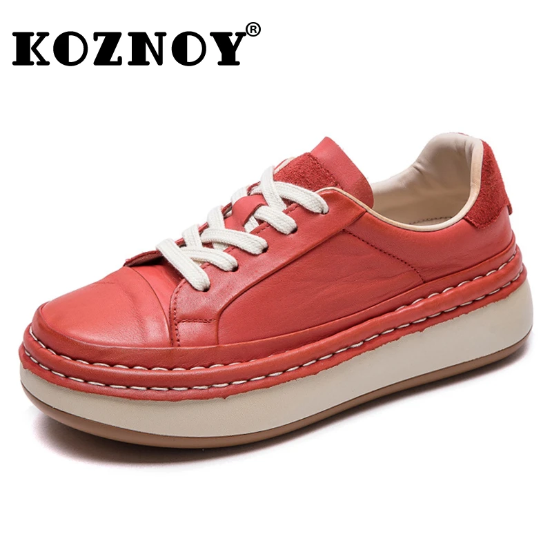 

Koznoy 5cm Suede Cow Genuine Leather Chunky Sneakers Rubber Vulcanize Loafer Platform Wdge Autumn Women Flats Spring Shoes