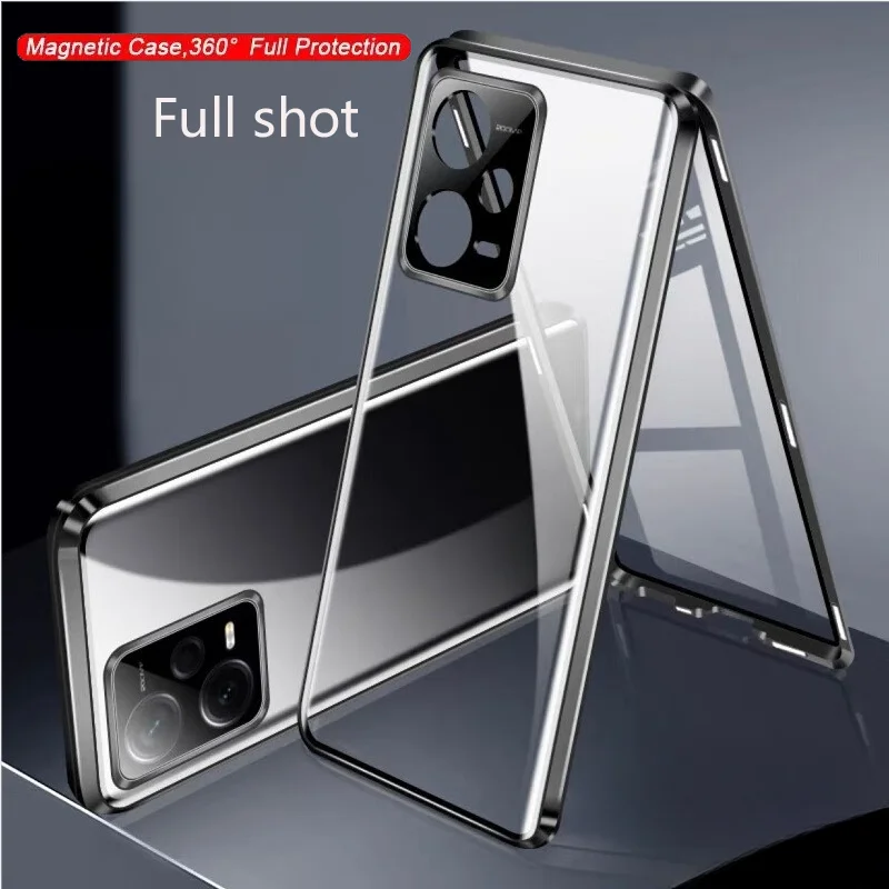 

Metal Magnetic Double Sided Glass Phone Case For OPPO Find X5 X8 Pro K12X A78 A79 A80 A98 F23 A3 F25 F27 Pro Plus 5G Lens Cover
