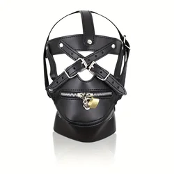 Binding Black Leather Headgear Adjustable Conditioning Equipment BDSM Adult Alternative Play Mask Toys  for Women and Couples