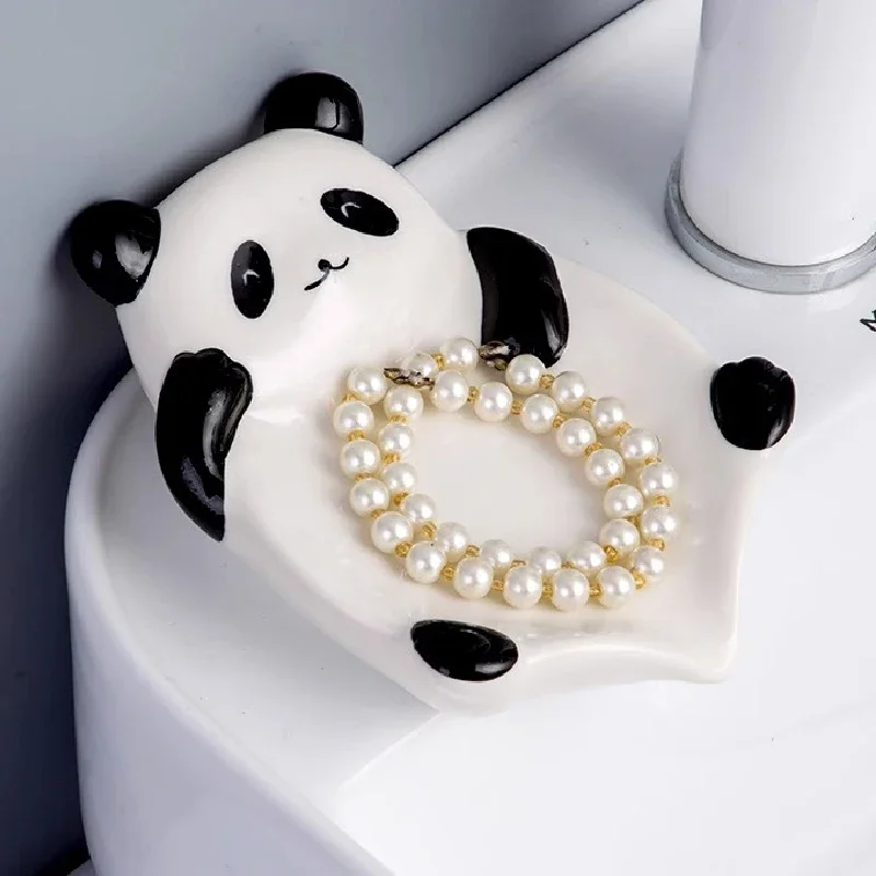 Panda Shiba Inu Soap Box Bathroom Ceramic Soap Box Creative Cartoon Drain Soap Storage Shelf Bathroom Decorative Soap Dish