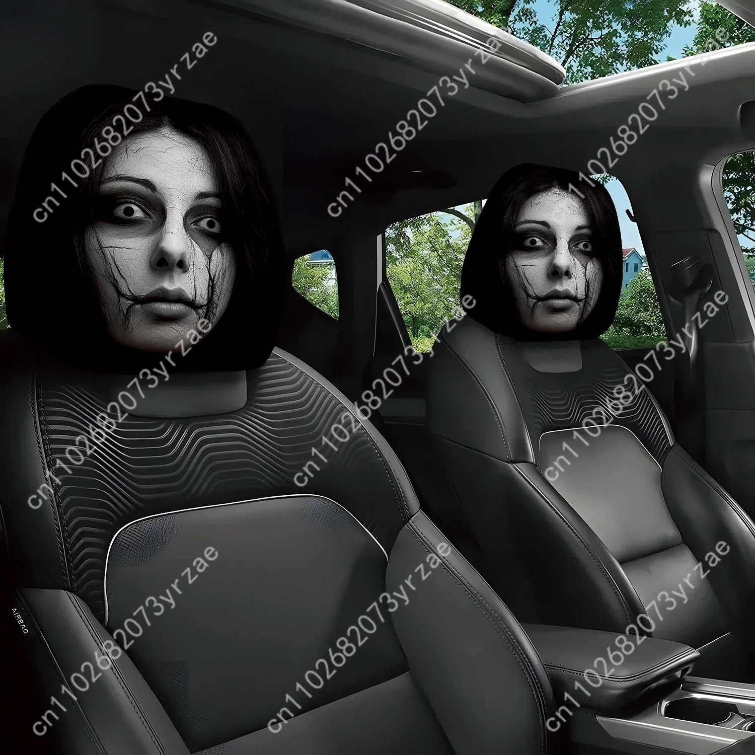 

Skull Print Car Seat Headrest Cover (2pcs) Environmentally Friendly Headrest Protector Breathable Comfortable Vehicle Decor