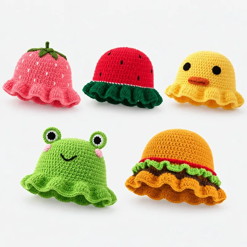 Cute Lace Knit Hat for Daily Use, Strawberry Frog Burger Shaped Woolen Hat, Essential for Keeping Warm in Autumn and Winter