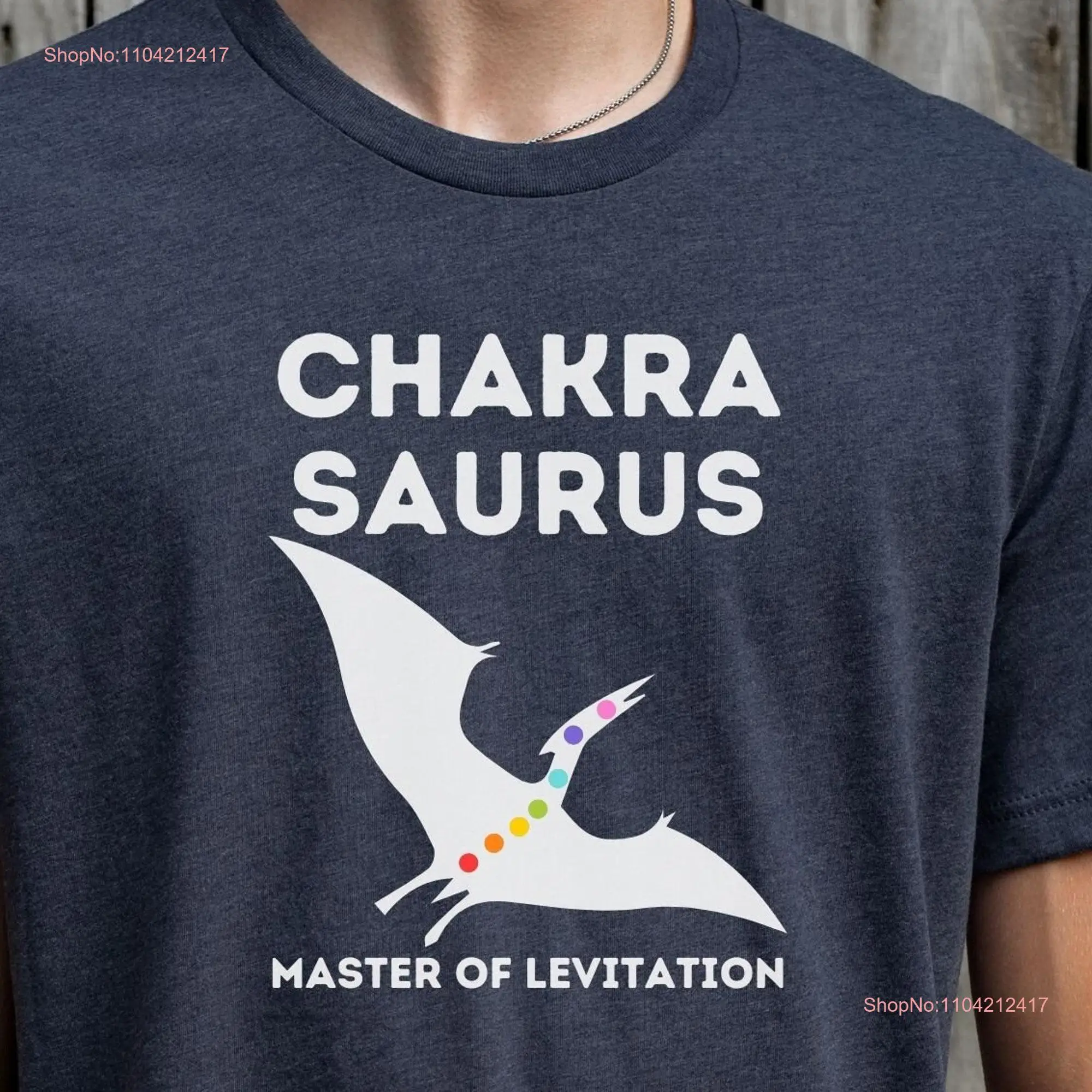 Chakra Saurus T Shirt Dinosaur Funny Pterodactyl 7 Chakras long or short sleeves