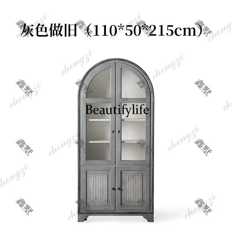 American brown bookcase living room with glass door layered storage household bookshelf storage cabinet