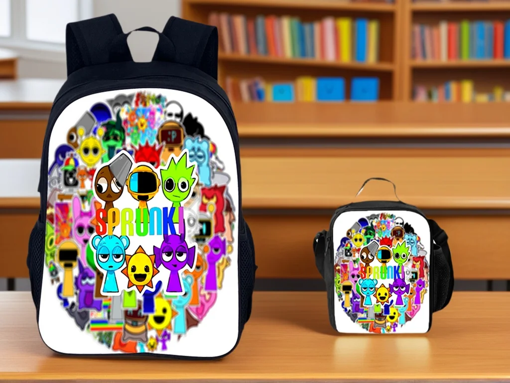 

2 in 1 Schoolbag Set Classic Sprunki Backpack+Insulated Lunch Bag 2 Pcs Set,Kids Lightweight Outdoor Knapsack Travel Rucksack
