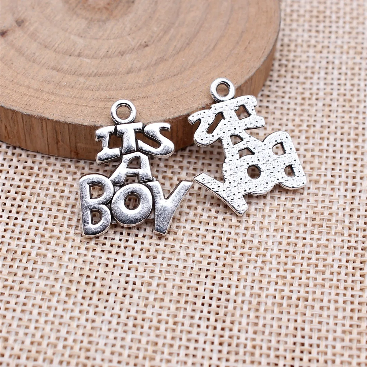 WYSIWYG 10pcs 19x23mm Antique Silver Color It'S A Boy Plate Charms Pendant For DIY Jewelry Making Jewelry Craft Findings