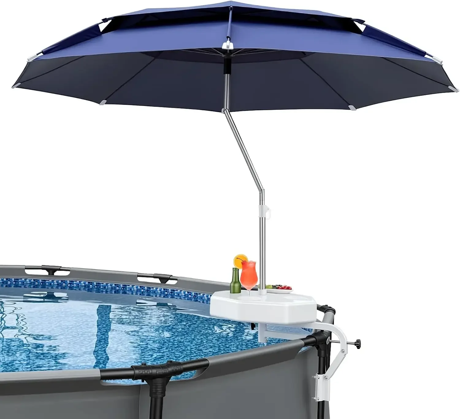 Brand new fast shippingBestsellerAbove Ground Pool Umbrella with Frame Clamp, 360° Swivel & Tilt | 5.7FT Poolside Sunshade Canop