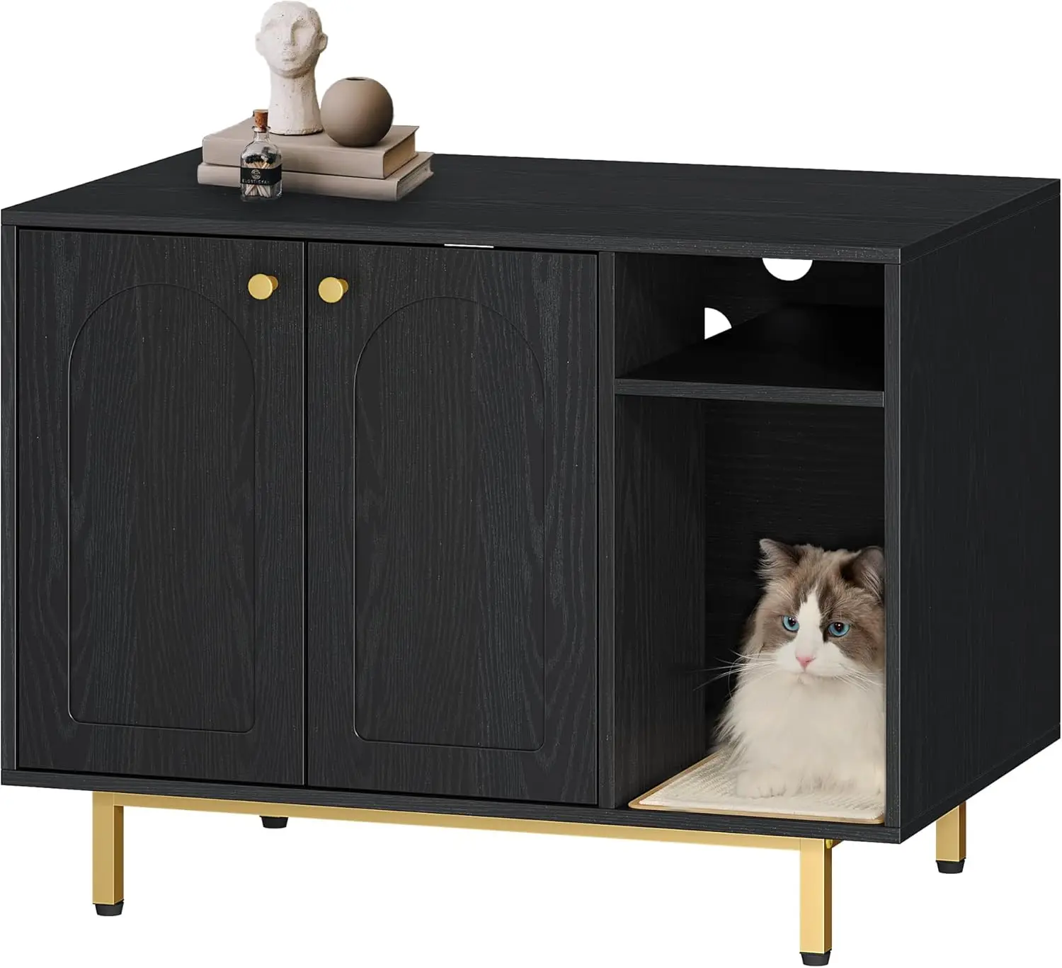 

Cat Litter Box Enclosure Enclosed, Hidden Litter Box Cabinet Furniture with Storage, Wooden Indoor Cat House Large