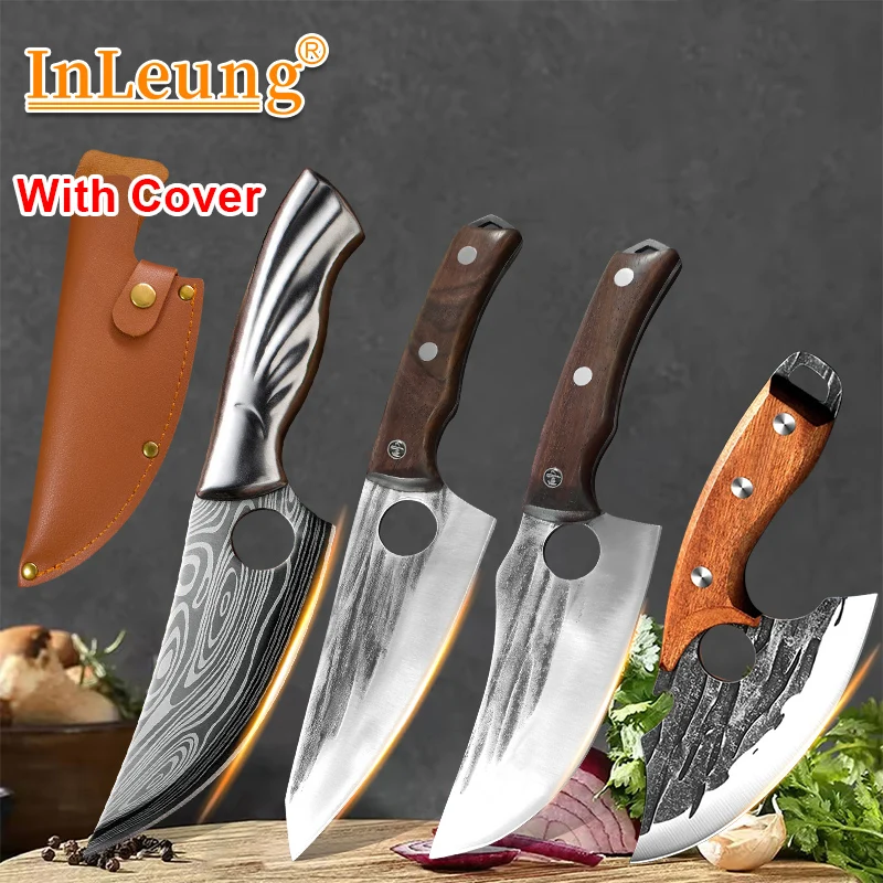 Professional Hand Forged Boning Knife Full Tang Kitchen Chef Cleaver Butcher's Knife  wooden handle for Cooking BBQ Meat Cleaver
