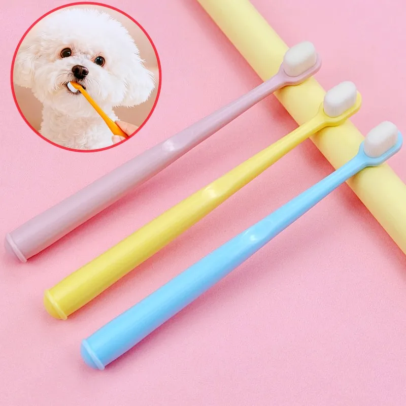 Pet Toothbrush Dog Teeth Cleaning Cat Toothbrush Oral Care Dog Toothbrushes Soft Dense Hair Tooth Brush for Dogs Mouth Cleaning