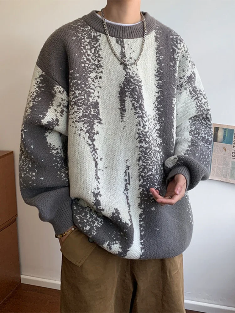 

Loose Fit round Ne Tie Dye Knitwear for Men Spring Autumn American Retro Sle Comfortable Soft Cotton Long Sve T-irt
