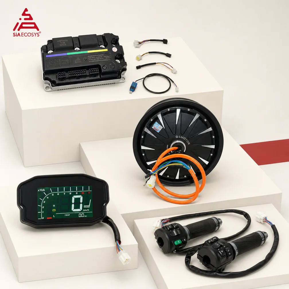 72V 4000W Peak Electric Motorcycle Hub Motor Kit QS260 12x3.5-Inch In-Wheel Motor with EM100-2GTRP 75A 280A Controller DKD LCD