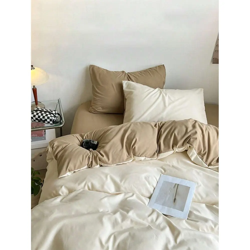 

White Camel Washed Reversible Duvet Cover Set, Suitable For Boys Girls Dorms