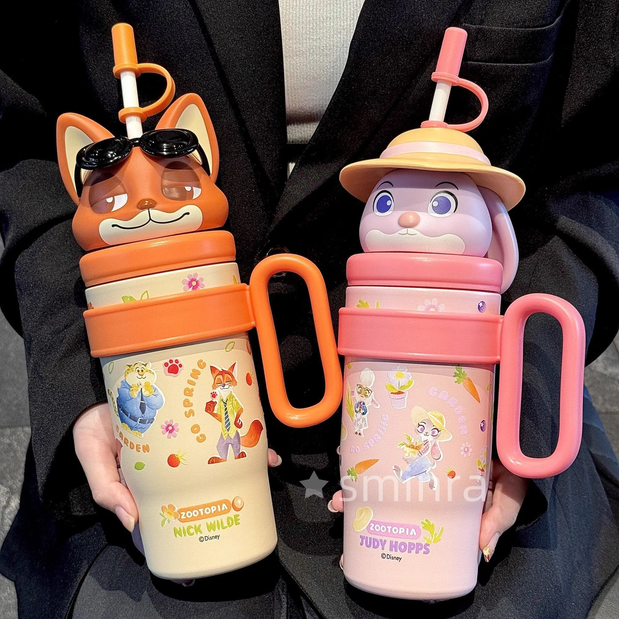 애니메이션   주토피아   닉과 주디   800ML   빨대 보온병   유니섹스   휴대용   얼음컵   귀여운   대용량   주변   생일 선물