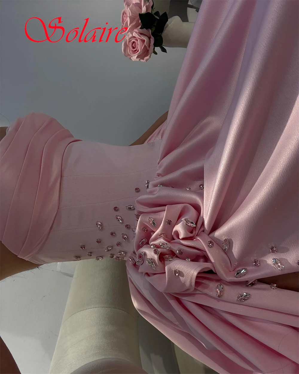 

Customized Exquisite Strapless Evening Dress and Delicate Satin Crystal Prom Dress and Elegant Side Slit Special Occasion Gowns
