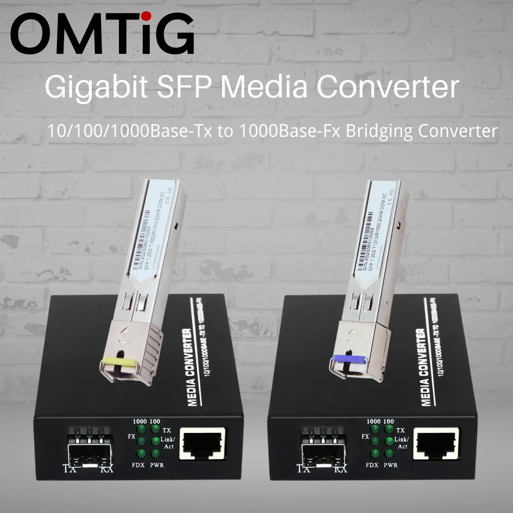 1Pair Gigabit Media Converter SFP Transceiver Module 20KM 1000Mbps Fast Ethernet RJ45 To Fiber Optic 1sfp 1E Switch 1 Port LC