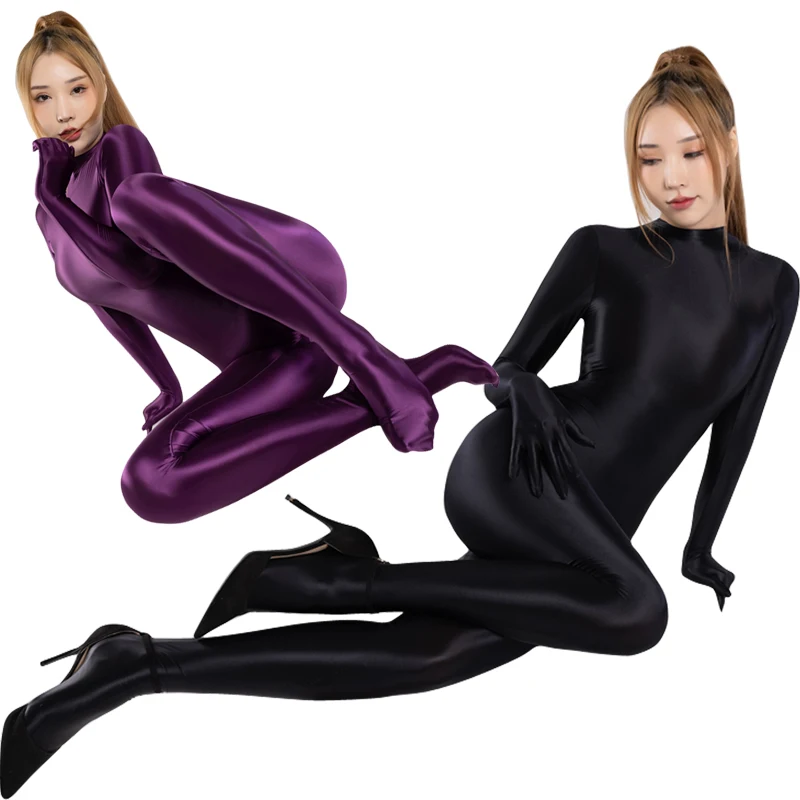 

One-piece Swimsuit Sexy Women Bodysuit Silky Tights Shiny Pantyhose Wetsuit Yoga Zentai Plus Size cycling Overalls Jumpsuits