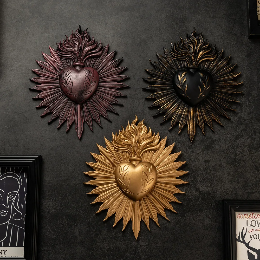 Gothic Wall Plaque Sacred Heart Bas-Relief Resin Decor Hanging Ornament for Home Altar Gothic Style Amazon Hot
