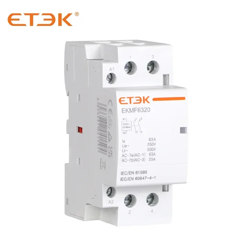 ETEK Modular Contactor Automatic 2P 4P 230V 380V Single-phase Three-phase 25A 40A 63A 2NO 2NC 4NO Din Rail EKMF