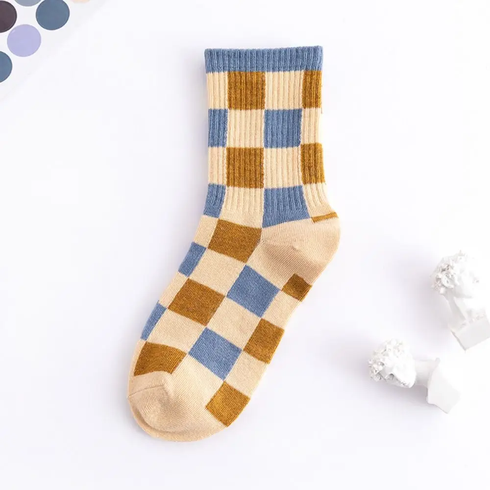 10Pairs Breathable Grid Stripe Ankle Socks Non-slip Colorful Women Tube Socks Hosiery Thin Simple Mid-calf Socks Gifts