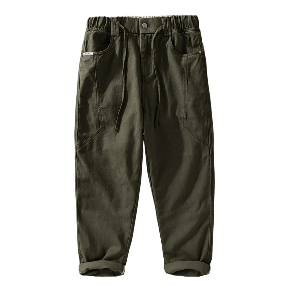 NewSpring Autumn Men's Pants Pure Cotton Fashion Elastic Waist Loose Casual Pants for Man Comfortable Straight-leg Mens Trousers
