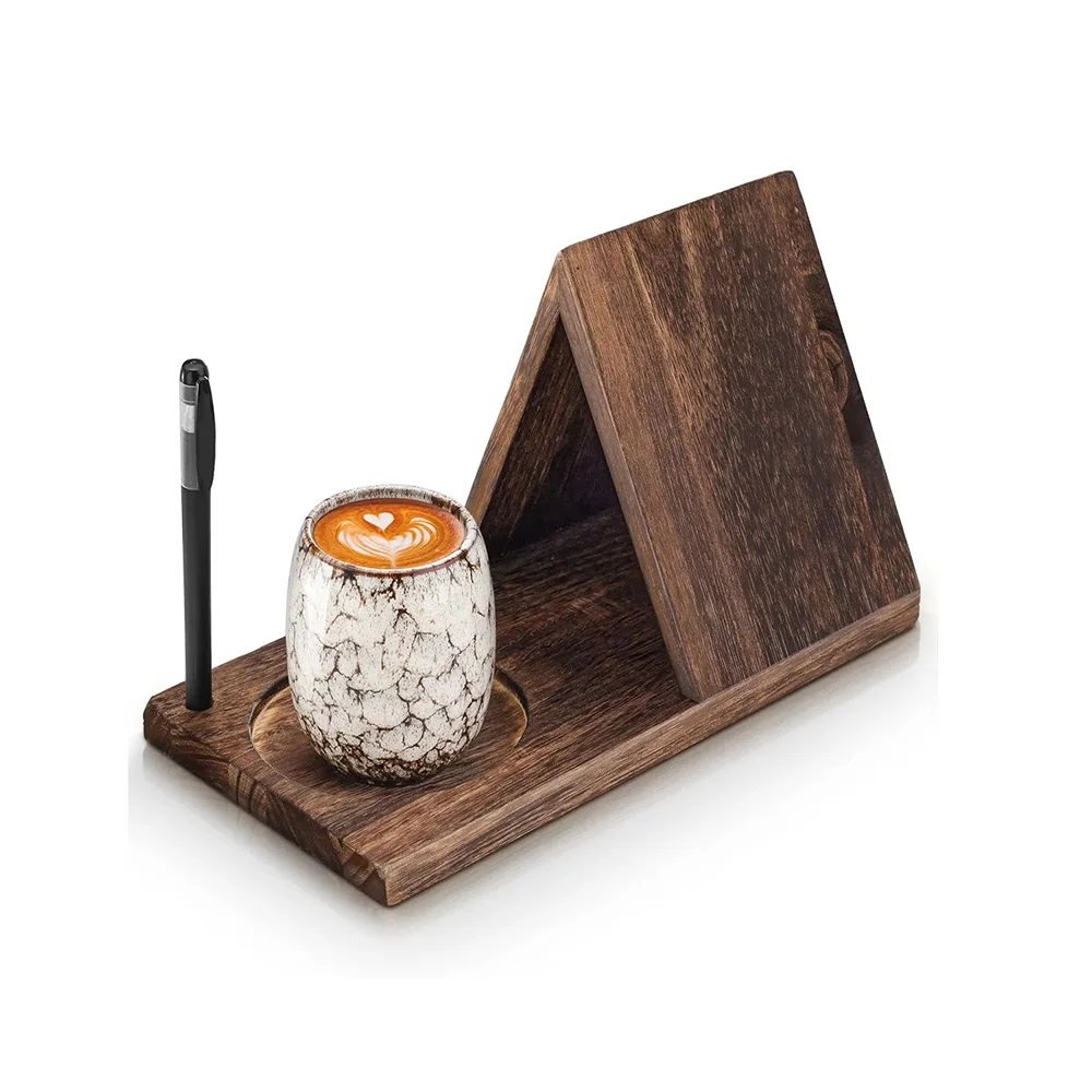 

Wooden Book Holder Retro Triangle Wood Book Rest with Cup Holder Bookcase Book Stand for Reading Bedroom Nightstand Office
