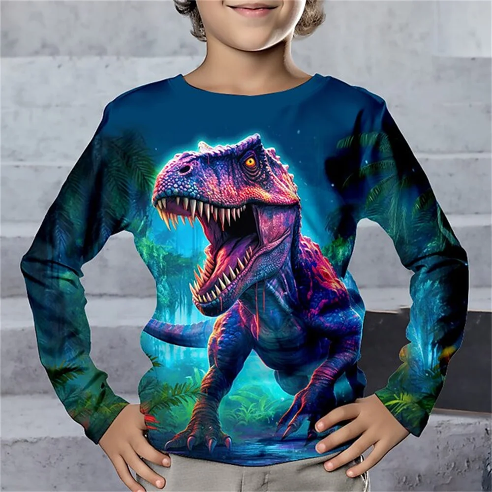 Camiseta gráfica de dinossauro infantil, roupa de menino, camisa da moda feminina, roupas de verão infantil, roupas de criança