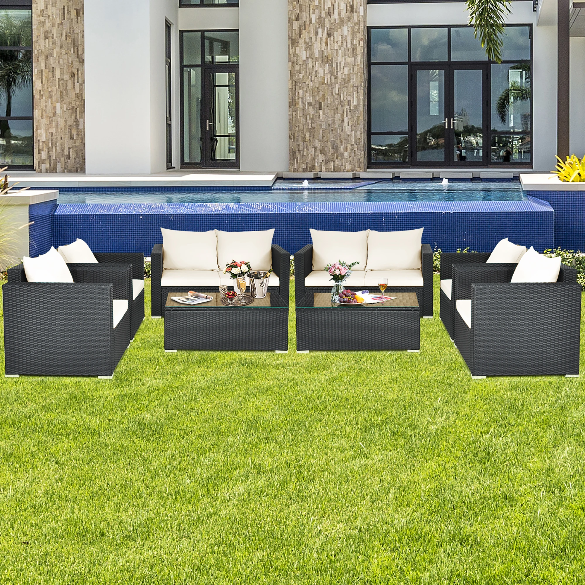 

8PCS Patio Rattan Furniture Set White