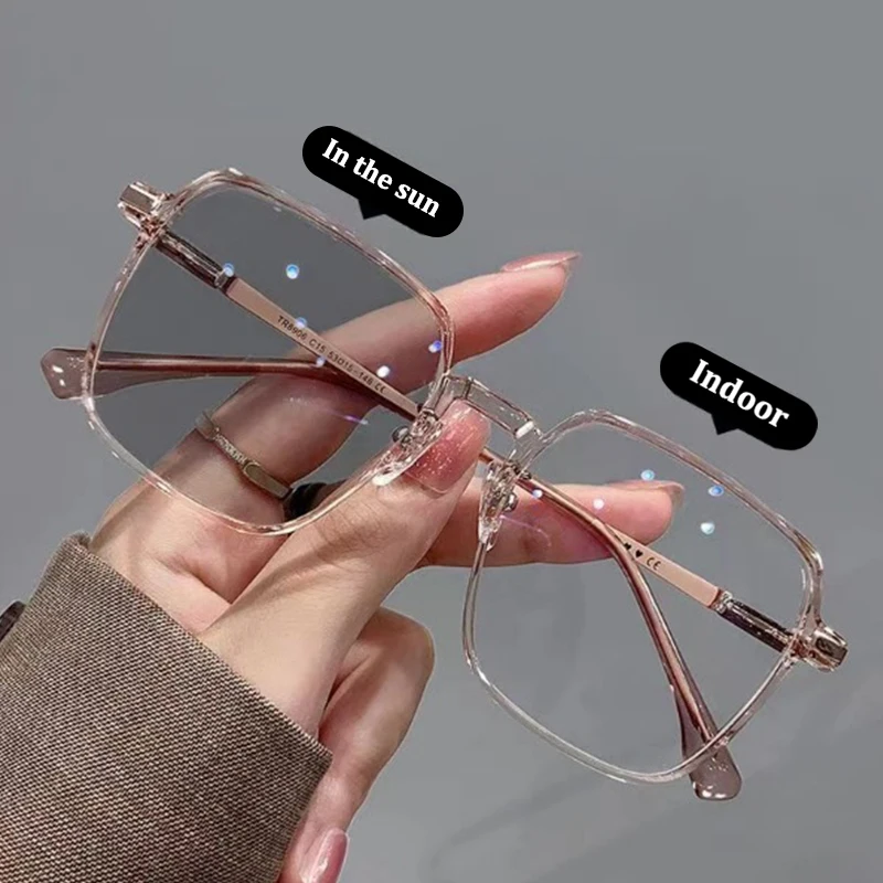 【Schön】Neue photochrome Brille, Anti-Blaulicht-Brille für Männer und Frauen, farbwechselnde Brille, Anti-UV-Sonnenbrille, quadratischer Rahmen, Brillen