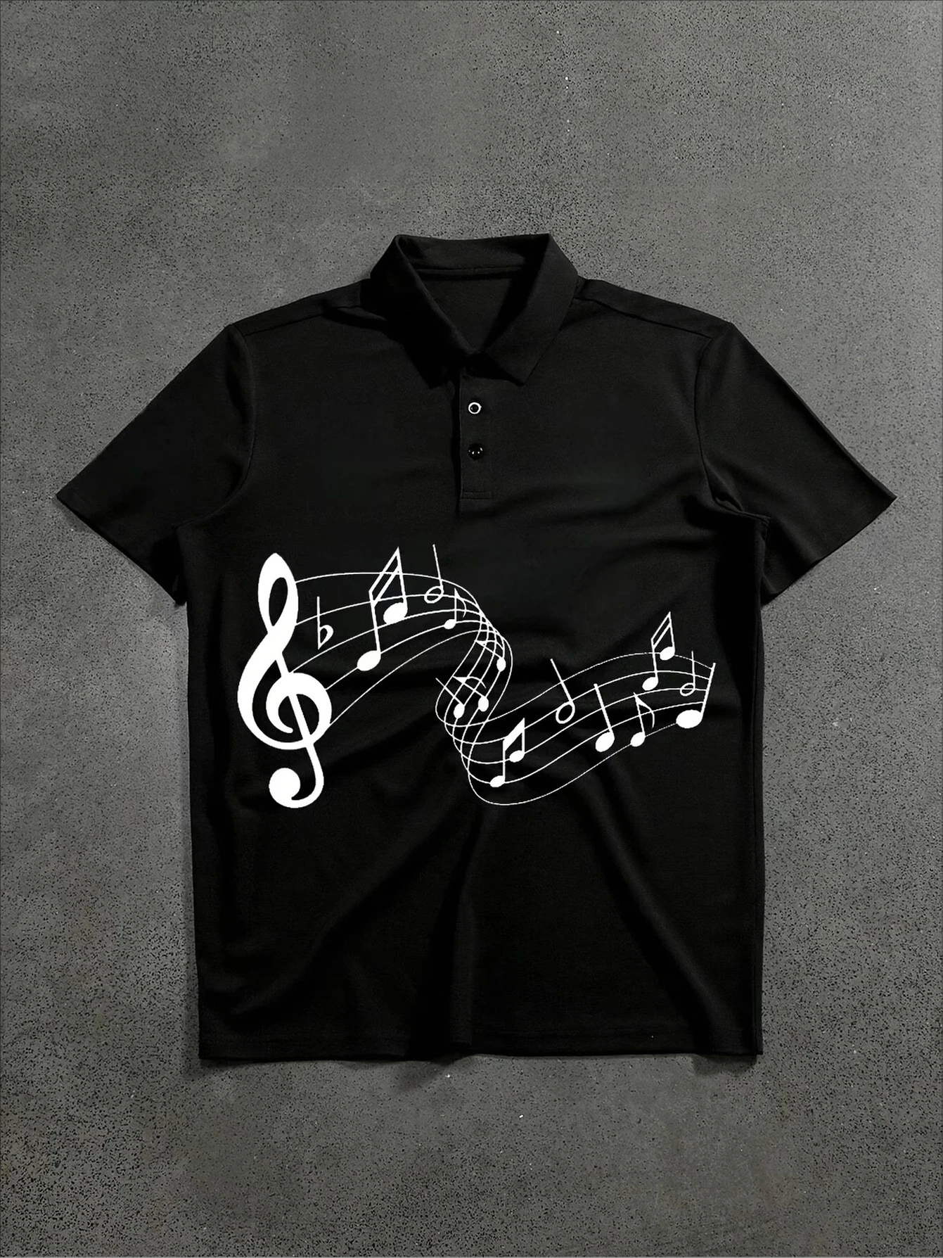 Men's Summer Musical Symbol Print Polo Shirt Trendy Men's Short-sleeved Polo Shirt with Gothic Style Street Style Outfit