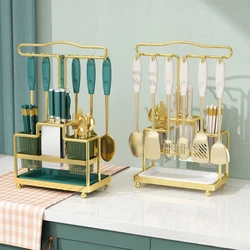 Kitchen Cutlery Kitchenware Drainer Storage Rack Chopsticks Knife Fork Storage Rack with 6 Hooks Kitchen Counter Organizer