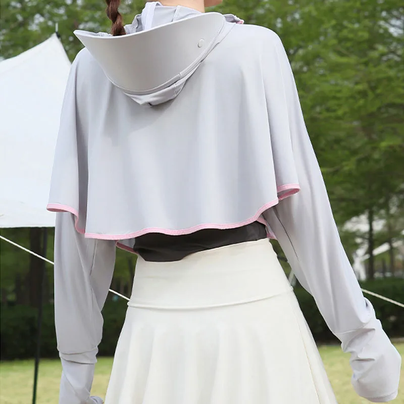 Ice Silk Sun Protection Clothes For Women Cape Style Spring And Summer UV Resistant Hooded Breathable image 4