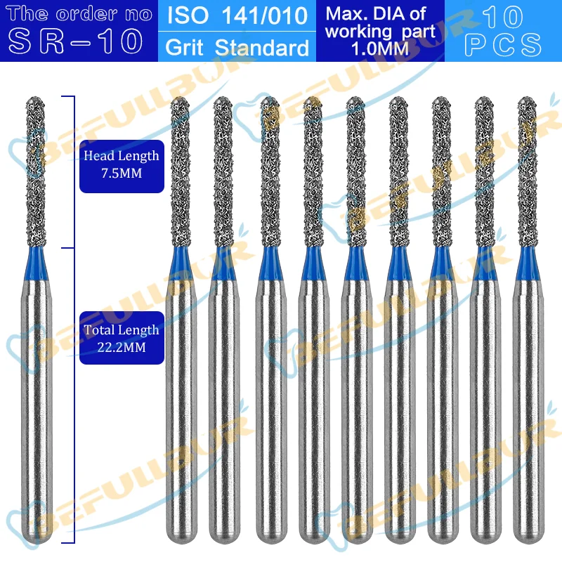 Алмазные буры BEFULL типа SR для стоматологии, стоматологические сверла, стоматологические Буры для высокоскоростного наконечника, стоматологические инструменты диаметр мм, 10 шт./упаковка