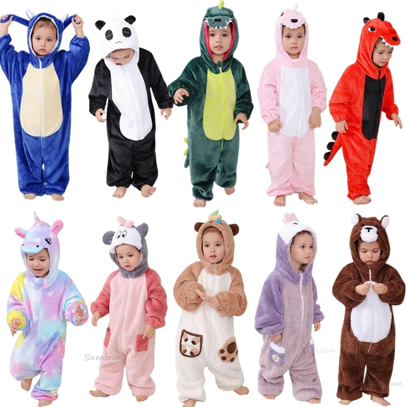 

Комбинезоны с единорогом и животными для маленьких детей, пижамы с героями мультфильмов, праздничный костюм для косплея, фланелевая одежда для сна с пандой для детей, одежда для детей 0-3 лет