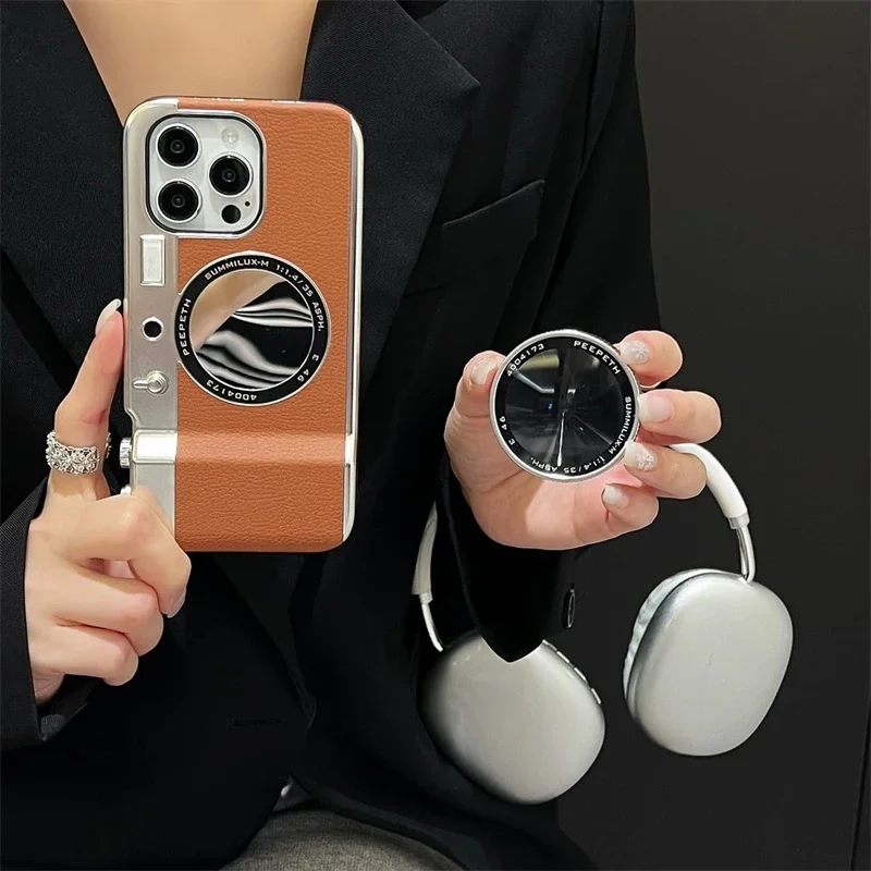 Retro Bluetooth Camera Phone Case with Magnetic Mirror Hard PC Cover for Magsafe IPhone 15 14 13 12 11 Pro Max i15 Macsafe Cases
