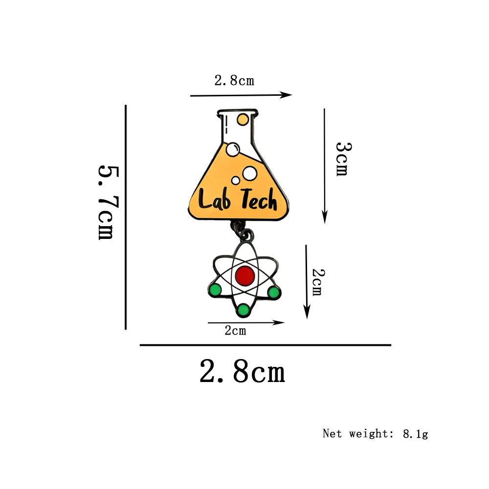 Laborforscher-Brosche, kegelförmige Flasche, Atomabzeichen, Anhänger für experimentelles Personal, Emaille-Anstecknadel, Zubehör – Detail 2