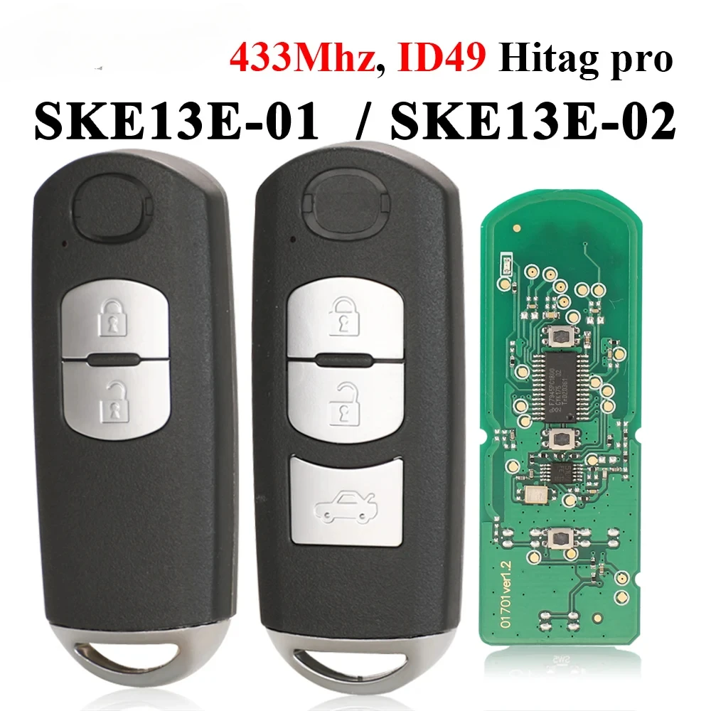 

Смарт-ключ 433 МГц ID49 с 2/3 кнопками для MAZDA 2 3 6 CX-5 Atenza Axela 2014+ SKE13E-01 SKE13E-02 Автомобильный пульт дистанционного управления Nologo