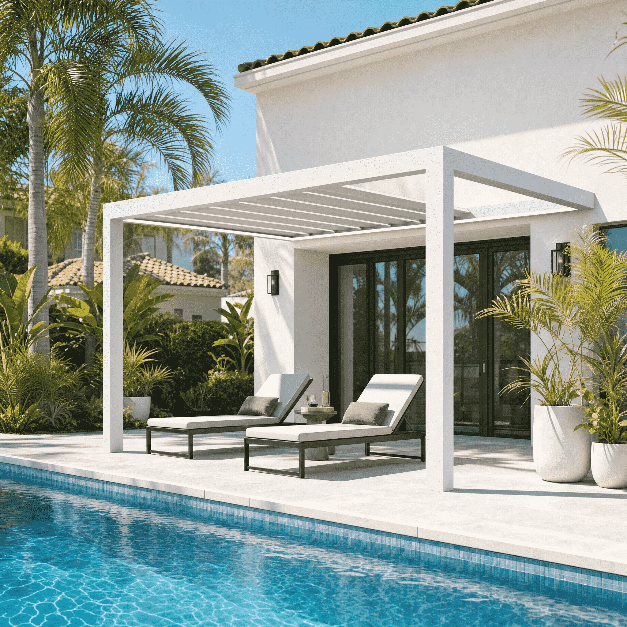 Motorized Adjustable Louver Aluminum Bioclimatic Outdoor Pergola For Balcony Waterproof Eco-Friendly Design Customizable Sizes