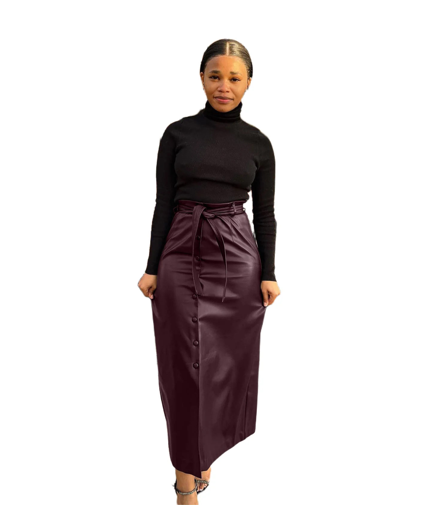 

Vintage Belt High Waist Skirts Casual Streetwear Women PU Leather Long Skirt Autumn Winter Ladies Package Hip Pencil Skirt