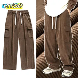 Japan Y2K Oversized Hip Hop Jogging Casual Brown Wide Baggy Cargo Pants Men Corduroy Sweatpants Retro Streetwear Harajuku Korean