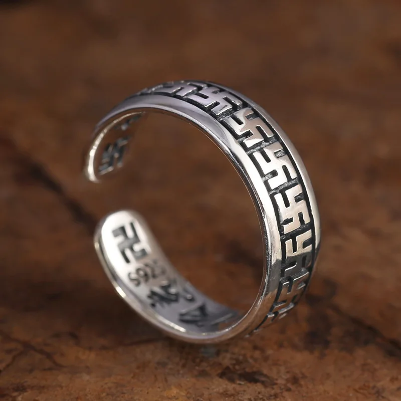 Wholesale S925 openning silver ring Thai silver retro simple Vajra million word return pattern men's tail ring ring