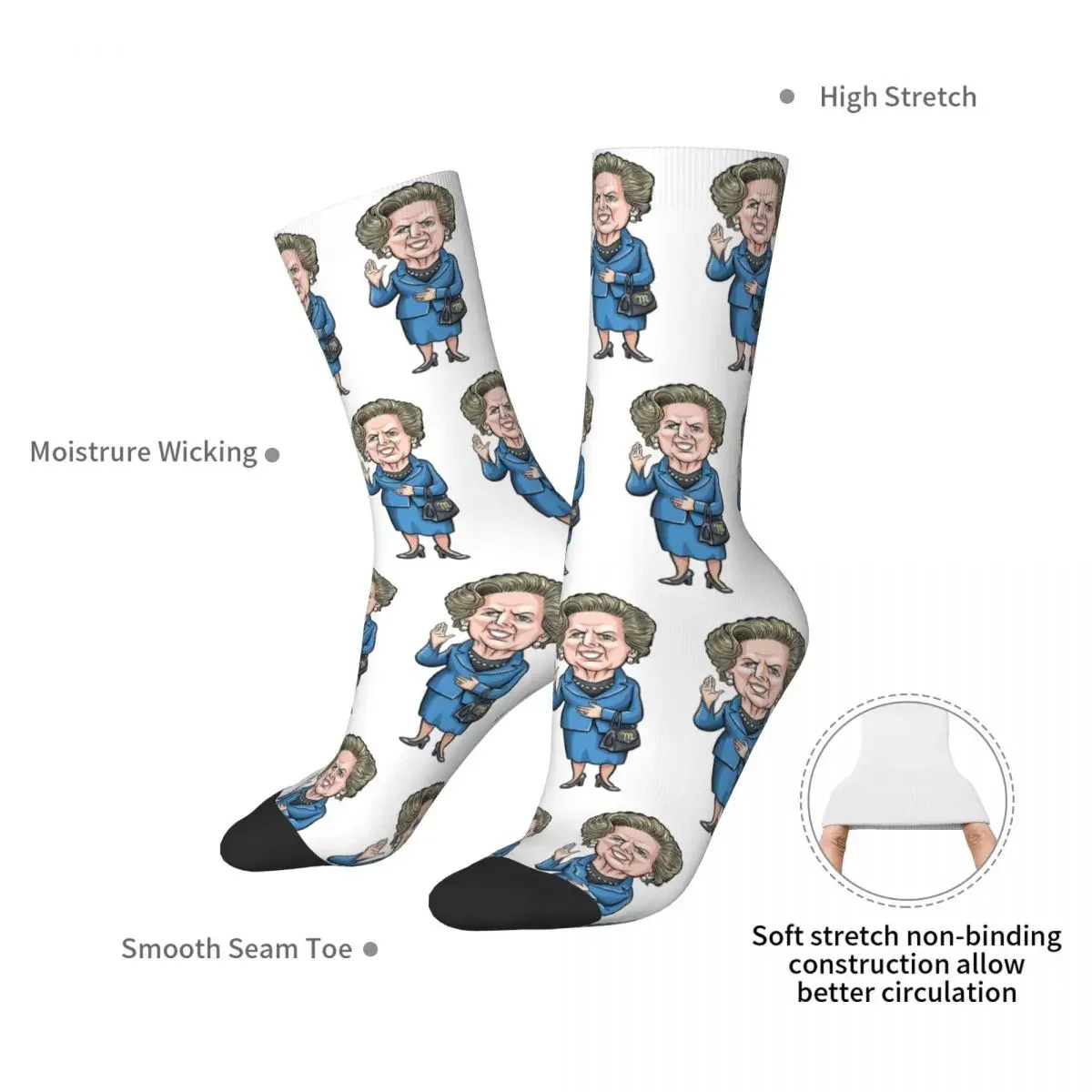 Chaussettes Harajuku Margaret Thatcher pour hommes et femmes, chaussettes longues toutes saisons, bas de haute qualité, accessoires pour cadeaux