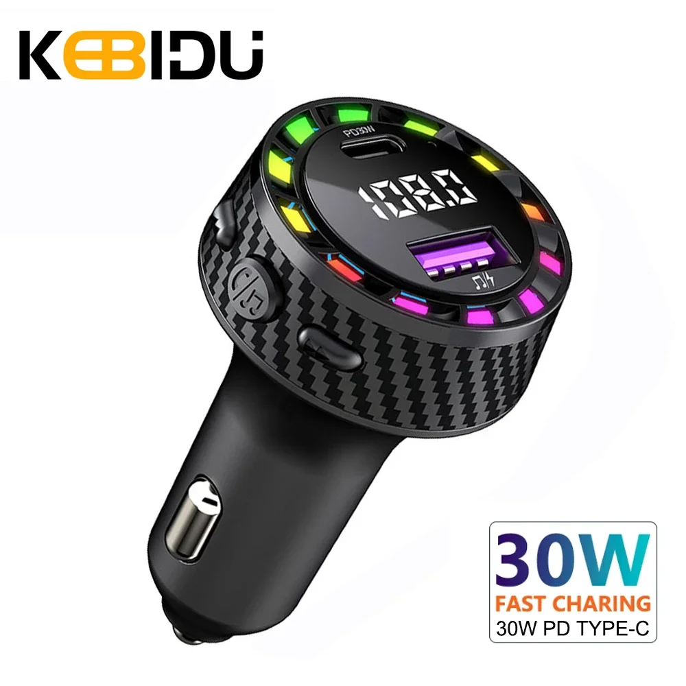 KEBIDU PD 30W Car Charger QC3.0 Dual USB Ports Fast Charging Adapter with Voltage Monitor for iPhone Samsung Car Accessories